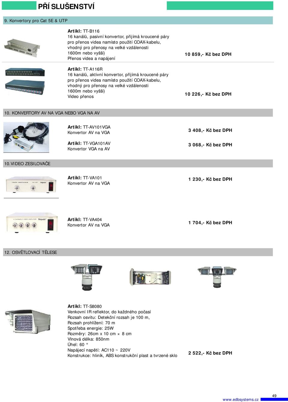 přenos 10 859,- Kč bez DPH 10 226,- Kč bez DPH 10. KONVERTORY AV NA VGA NEBO VGA NA AV TT-AV101VGA Konvertor AV na VGA TT-VGA101AV Konvertor VGA na AV 3 408,- Kč bez DPH 3 068,- Kč bez DPH 10.