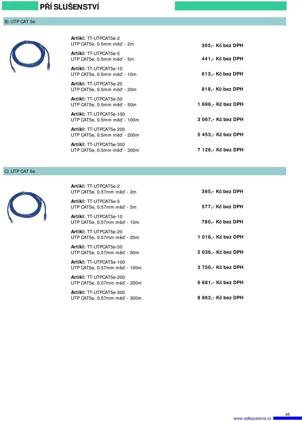 5mm měď - 50m TT- UTPCAT5e-100 UTP CAT5e, 0.5mm měď - 100m TT- UTPCAT5e-200 UTP CAT5e, 0.5mm měď - 200m TT- UTPCAT5e-300 UTP CAT5e, 0.5mm měď - 300m TT- UTPCAT5e-2 UTP CAT5e, 0.