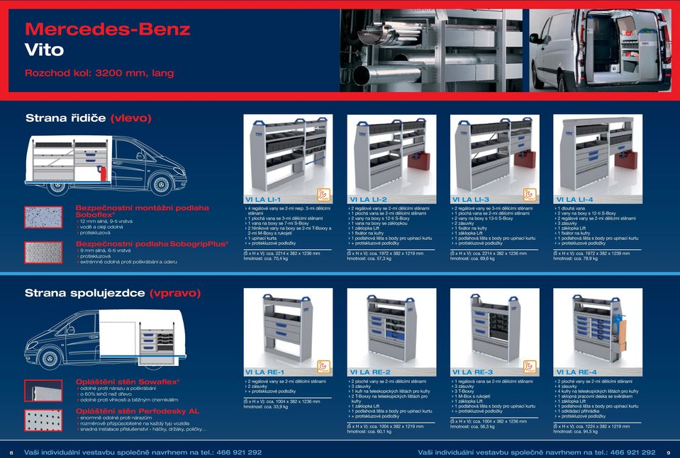 3-mi dělícími stěnami 1 vana na boxy se 7-mi S-Boxy 2 hliníkové vany na boxy se 2-mi T-Boxxy a 2-mi M-Boxy s rukojetí (Š x H x V): cca. 2214 x 382 x 1236 mm hmotnost: cca.