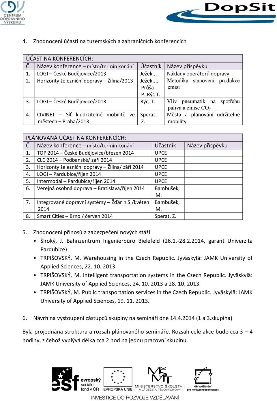 Vliv pneumatik na spotřebu paliva a emise CO 2 4. CIVINET Síť k udržitelné mobilitě ve městech Praha/2013 Sperat. Z. Města a plánování udržitelné mobility PLÁNOVANÁ ÚČAST NA KONFERENCÍCH: Č.