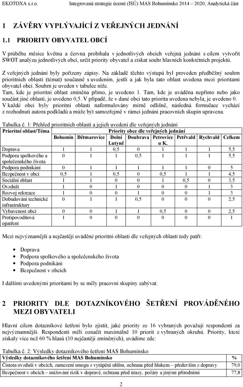 hlavních konkrétních projektů. Z veřejných jednání byly pořízeny zápisy.