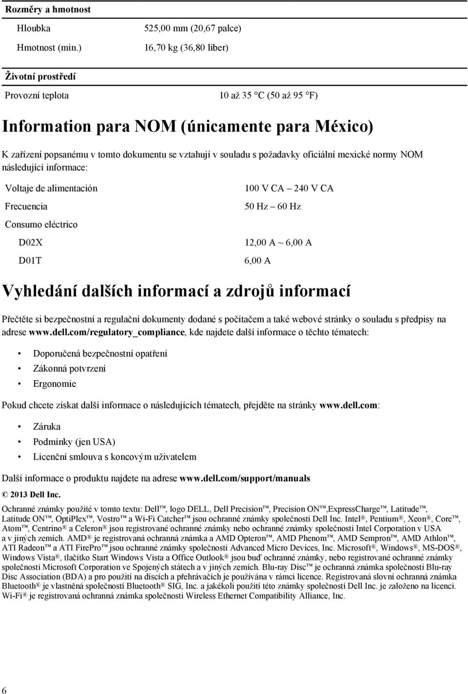 vztahují v souladu s požadavky oficiální mexické normy NOM následující informace: Voltaje de alimentación Frecuencia Consumo eléctrico D02X D01T 100 V CA 240 V CA 50 Hz 60 Hz 12,00 A ~ 6,00 A 6,00 A