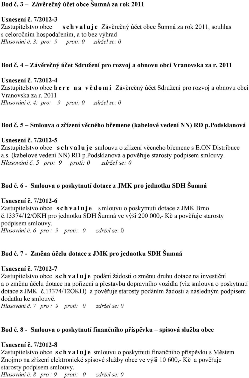 4 Závěrečný účet Sdružení pro rozvoj a obnovu obcí Vranovska za r. 2011 Usnesení č.