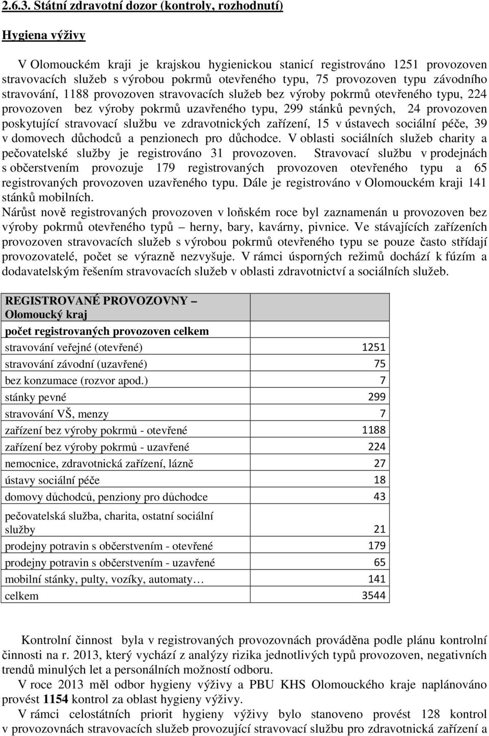 provozoven typu závodního stravování, 1188 provozoven stravovacích služeb bez výroby pokrmů otevřeného typu, 224 provozoven bez výroby pokrmů uzavřeného typu, 299 stánků pevných, 24 provozoven