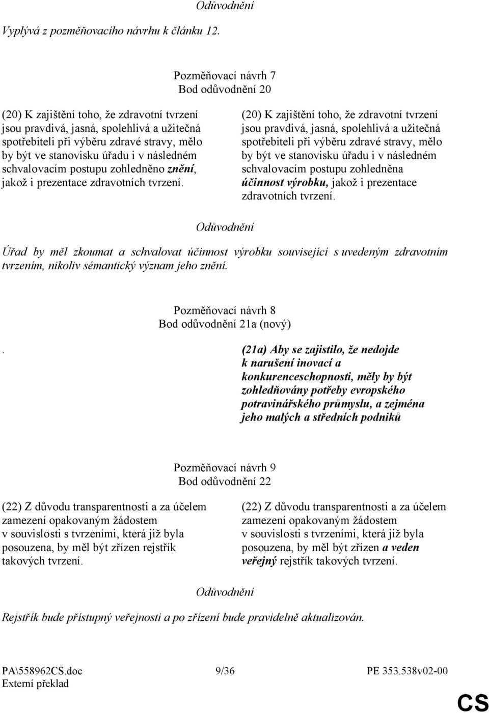 v následném schvalovacím postupu zohledněno znění, jakož i prezentace zdravotních tvrzení.