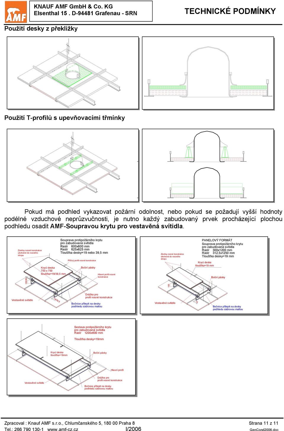 Souprava protipožárního krytu pro Souprava zabudovaná protipožárního svítidla krytu Rastr pro zabudovaná 600x600 mm svítidla Rastr 600x600 mm Závěsy nosné konstrukce Rastr 625x625 mm Rastr 625x625 mm