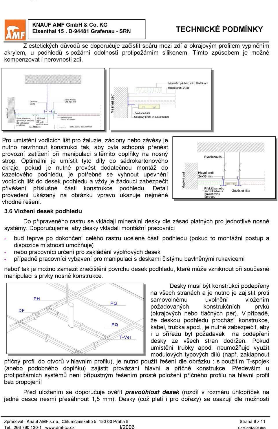 90x19 mm Hlavní profil 24/38 Hlavní profil 24/38 Masívní zeď Masívní zeď Úrovňová spojka Úrovňová spojka Šroub 35x35 mm, Závěsová upevnění Šroub 35x35 po 260 mm, mm lišta Závěsová upevnění po 260 mm