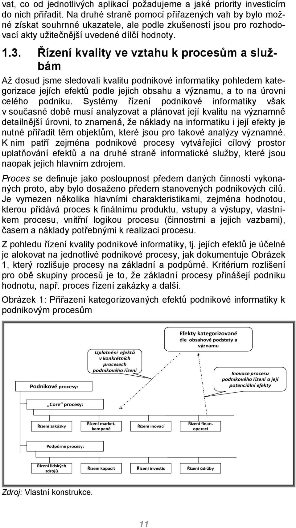 Řízení kvality ve vztahu k procesům a službám Až dosud jsme sledovali kvalitu podnikové informatiky pohledem kategorizace jejích efektů podle jejich obsahu a významu, a to na úrovni celého podniku.