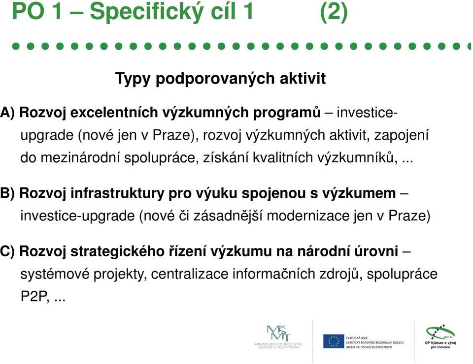 .. B) Rozvoj infrastruktury pro výuku spojenou s výzkumem investice-upgrade (nové či zásadnější modernizace jen v