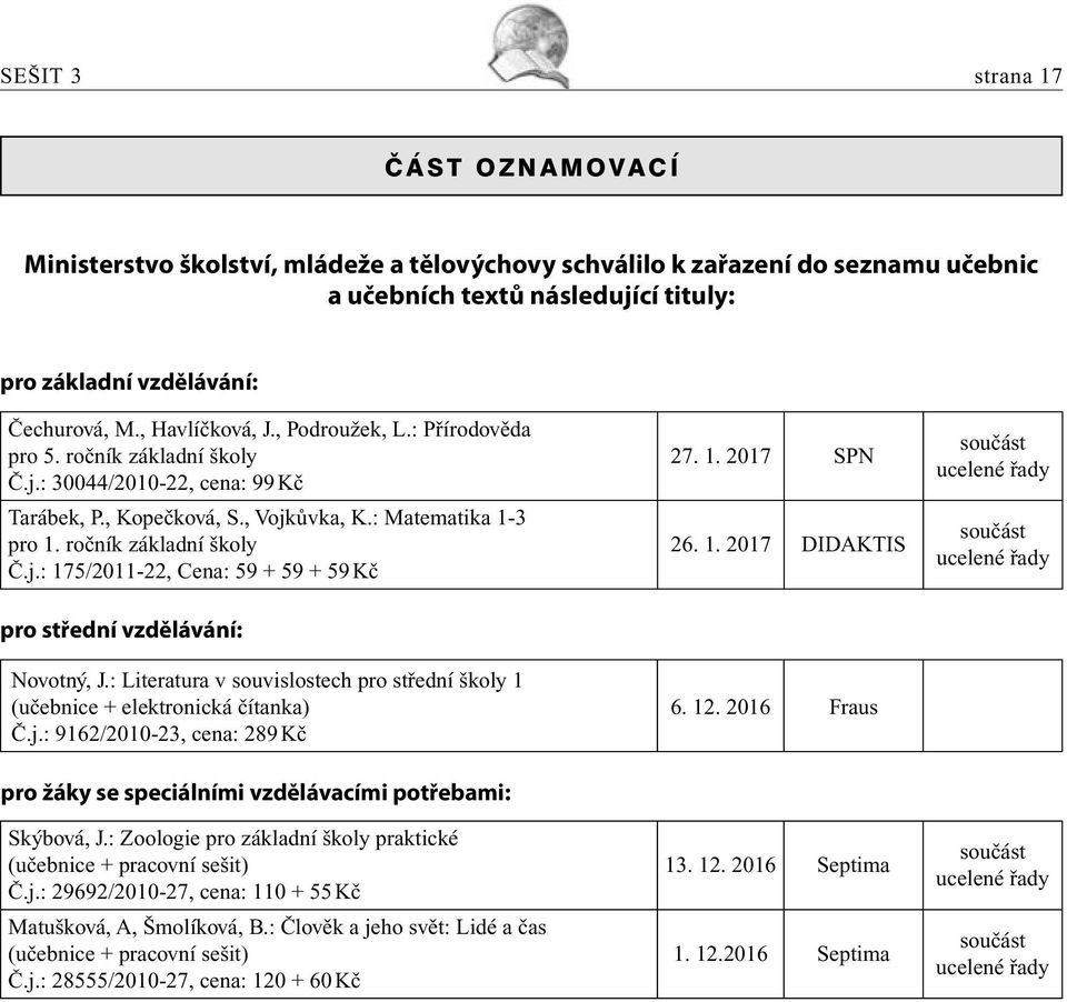 : Literatura v souvislostech pro střední školy 1 (učebnice + elektronická čítanka) Č.j.: 9162/2010-23, cena: 289 Kč 27. 1. 2017 SPN 26. 1. 2017 DIDAKTIS 6. 12.