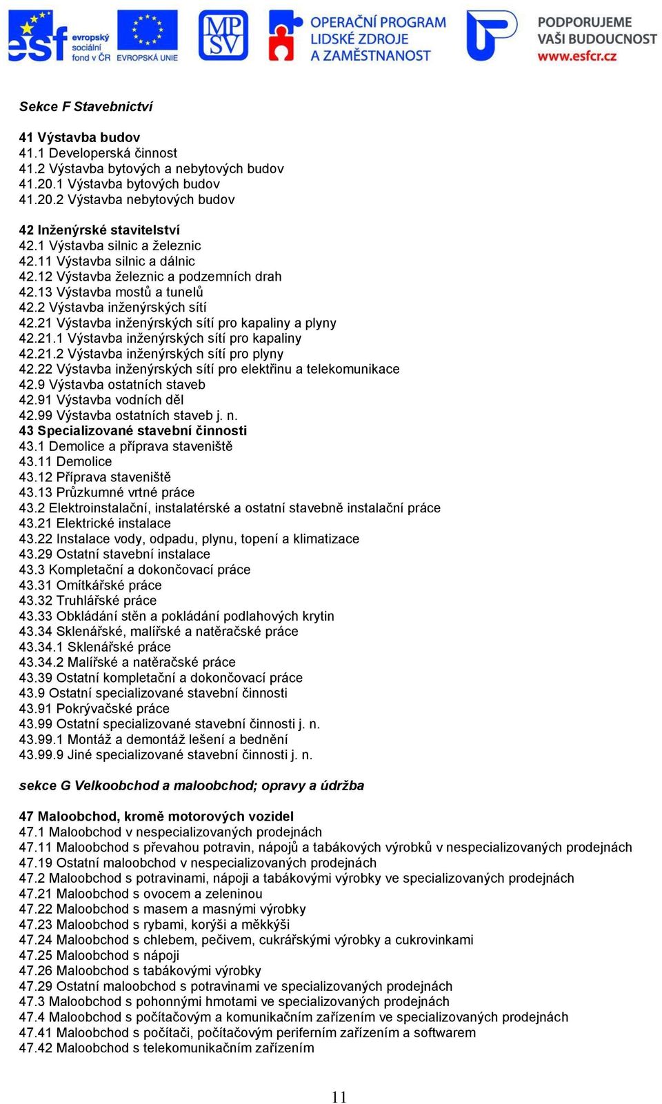 21 Výstavba inženýrských sítí pro kapaliny a plyny 42.21.1 Výstavba inženýrských sítí pro kapaliny 42.21.2 Výstavba inženýrských sítí pro plyny 42.