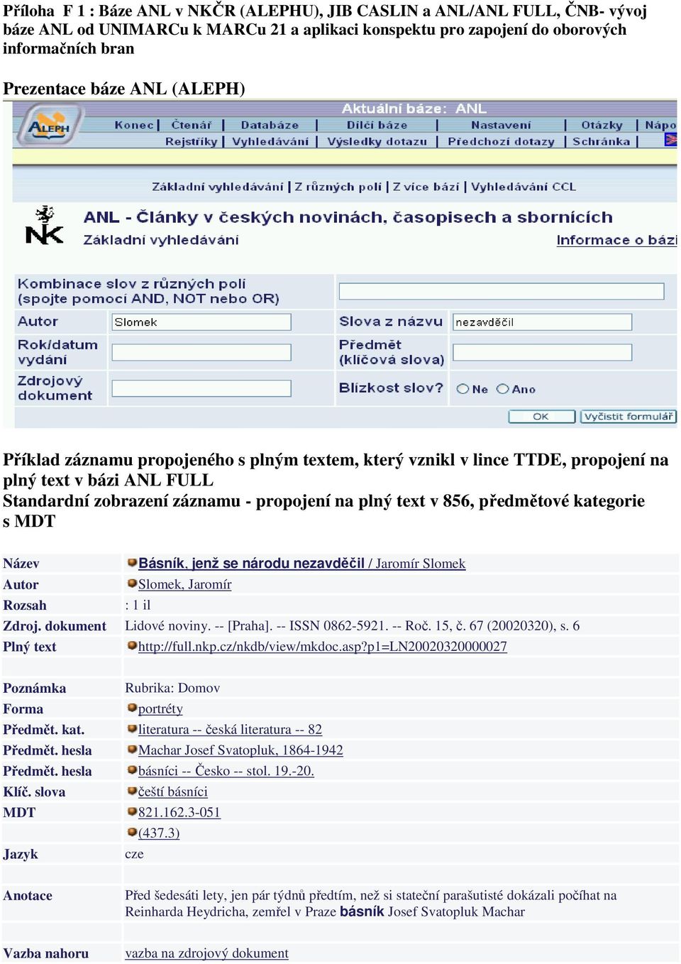 s MDT Název Básník, jenž se národu nezavděčil / Jaromír Slomek Autor Slomek, Jaromír Rozsah : 1 il Zdroj. dokument Lidové noviny. -- [Praha]. -- ISSN 0862-5921. -- Roč. 15, č. 67 (20020320), s.