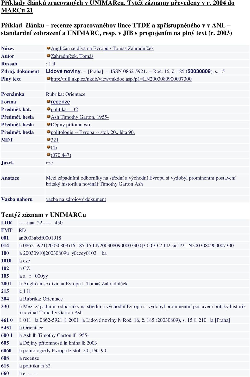 -- Roč. 16, č. 185 (20030809), s. 15 Plný text http://full.nkp.cz/nkdb/view/mkdoc.asp?p1=ln2003080900007300 Poznámka Rubrika: Orientace Forma recenze Předmět. kat. politika -- 32 Předmět.