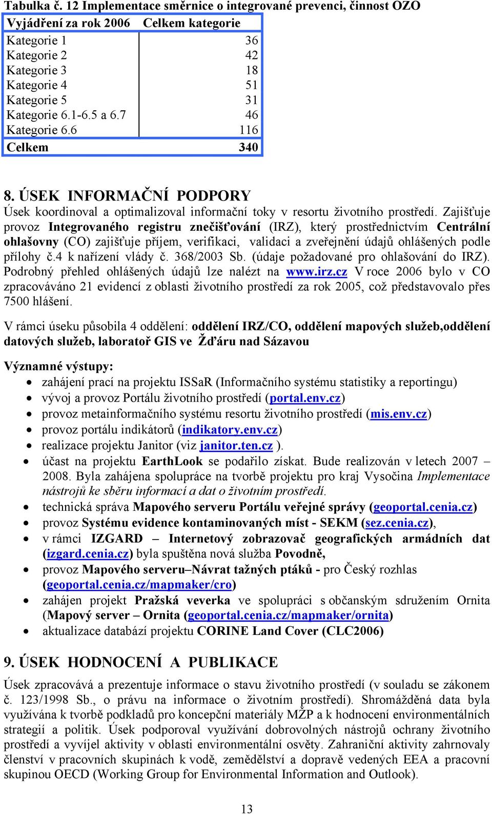 Zajišťuje provoz Integrovaného registru znečišťování (IRZ), který prostřednictvím Centrální ohlašovny (CO) zajišťuje příjem, verifikaci, validaci a zveřejnění údajů ohlášených podle přílohy č.