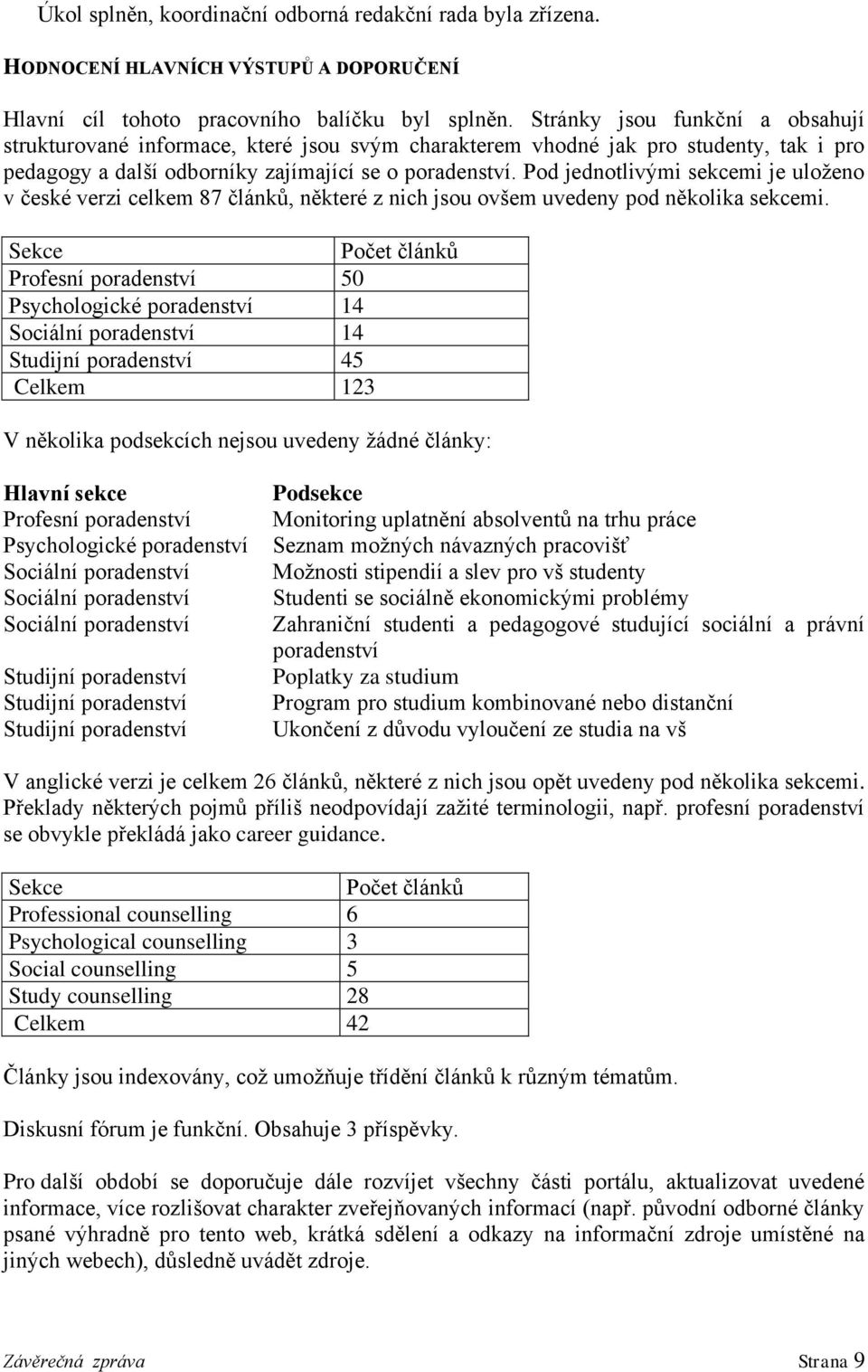 Pod jednotlivými sekcemi je uloţeno v české verzi celkem 87 článků, některé z nich jsou ovšem uvedeny pod několika sekcemi.