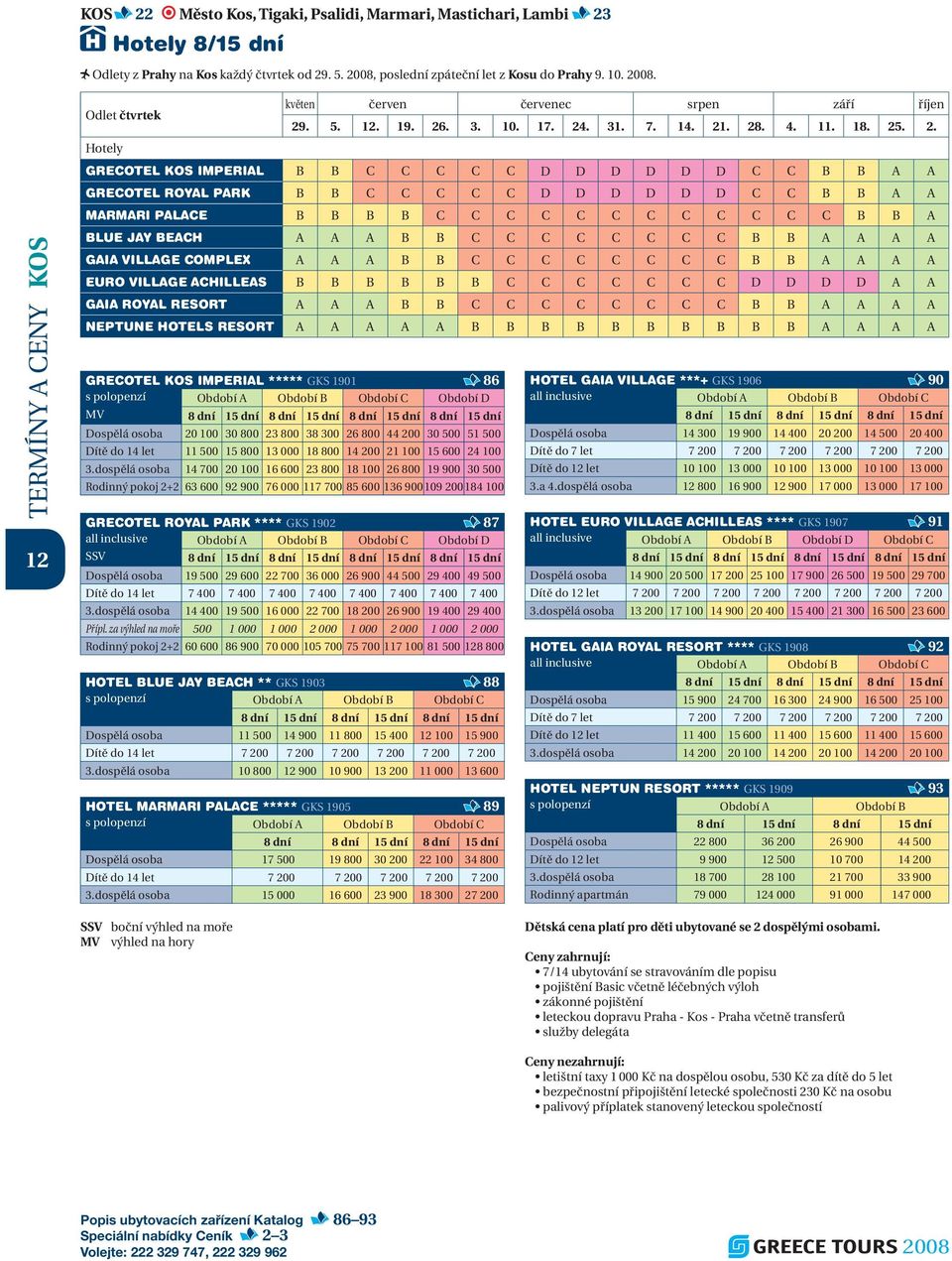 08. TERMÍNY A CENY KOS 12 Odlet čtvrtek květen červen červenec srpen září říjen 29