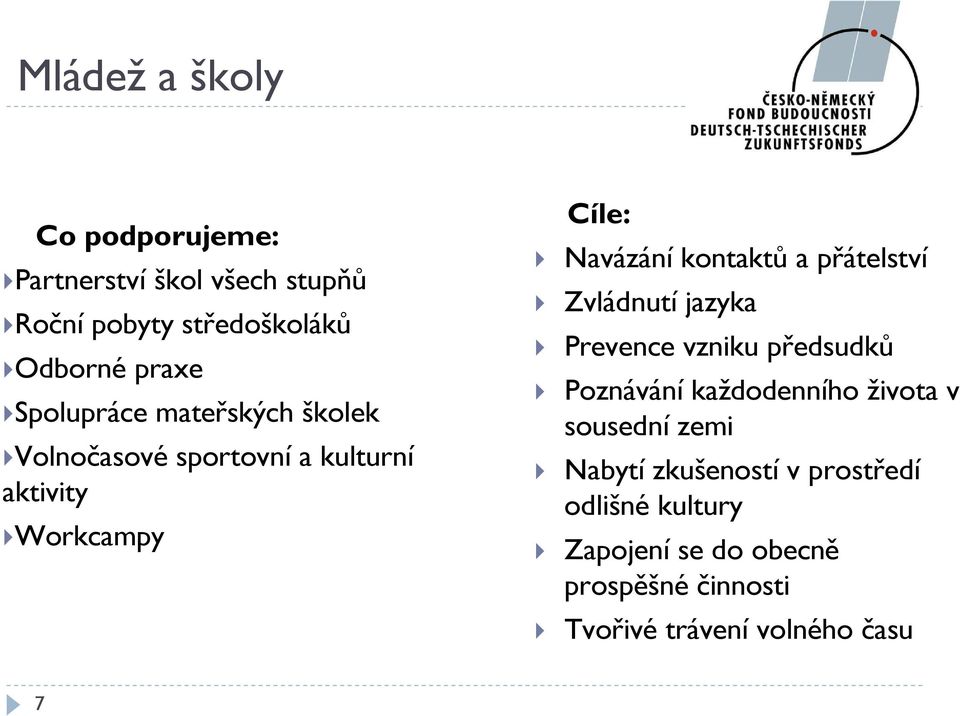 přátelství Zvládnutí jazyka Prevence vzniku předsudků Poznávání každodenního života v sousední zemi Nabytí