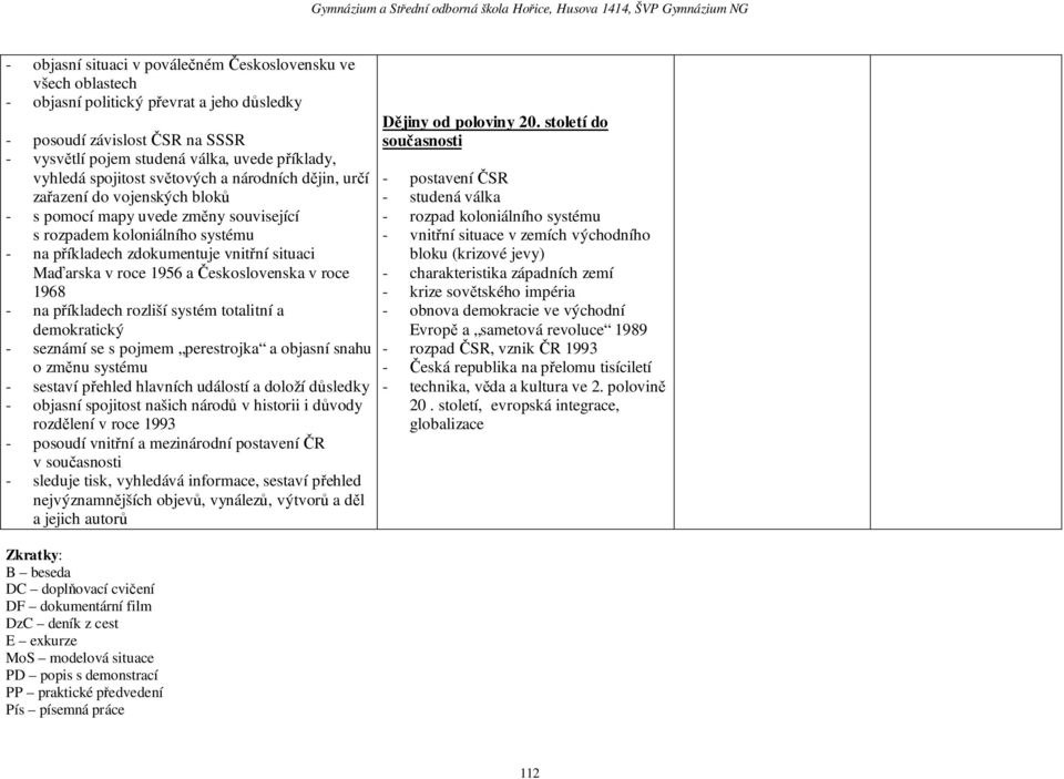v roce 1956 a Československa v roce 1968 - na příkladech rozliší systém totalitní a demokratický - seznámí se s pojmem perestrojka a objasní snahu o změnu systému - sestaví přehled hlavních událostí