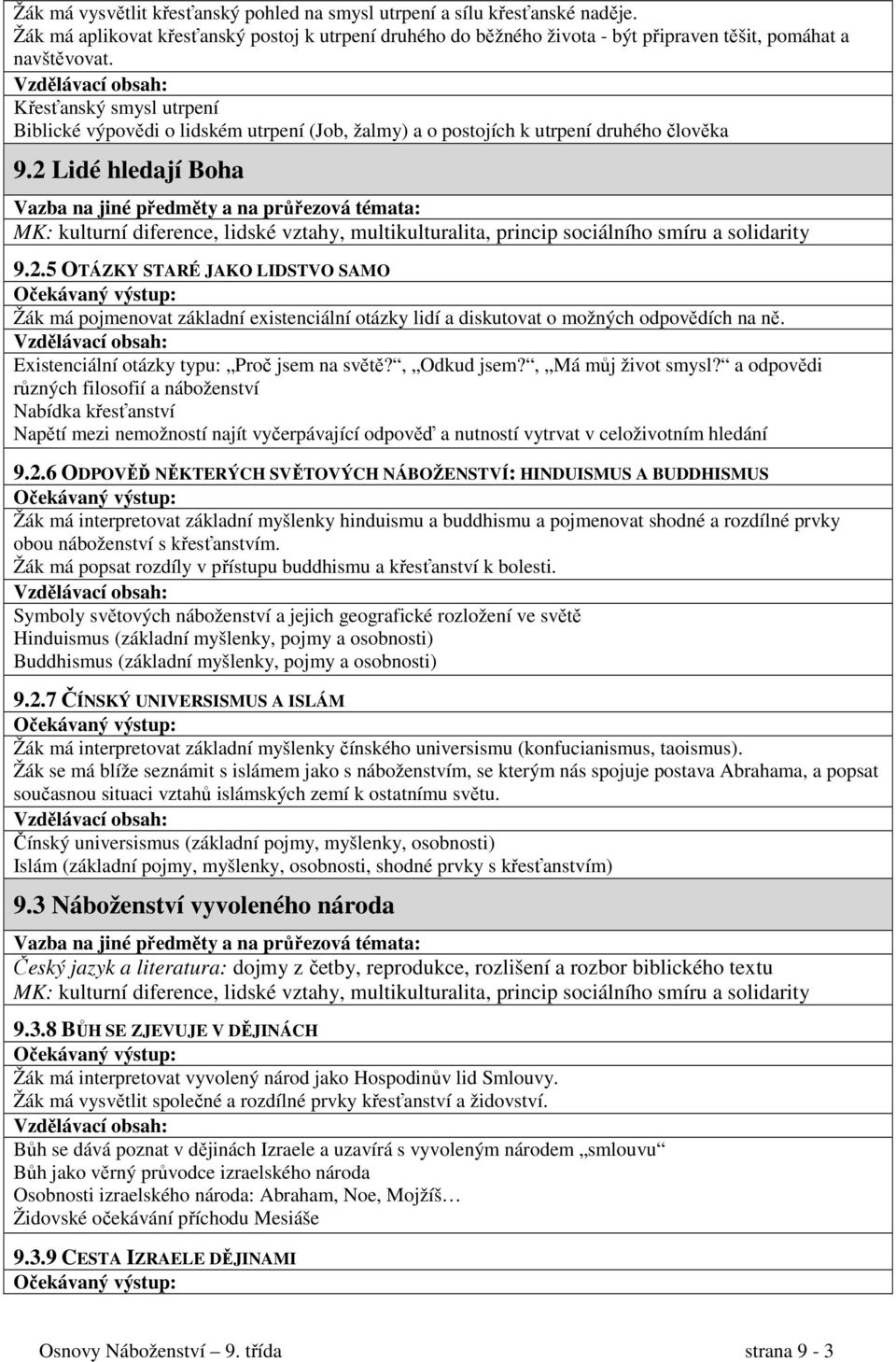 2 Lidé hledají Boha MK: kulturní diference, lidské vztahy, multikulturalita, princip sociálního smíru a solidarity 9.2.5 OTÁZKY STARÉ JAKO LIDSTVO SAMO Žák má pojmenovat základní existenciální otázky lidí a diskutovat o možných odpovědích na ně.