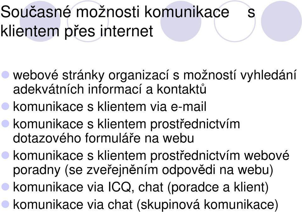 prostřednictvím dotazového formuláře na webu komunikace s klientem prostřednictvím webové poradny (se