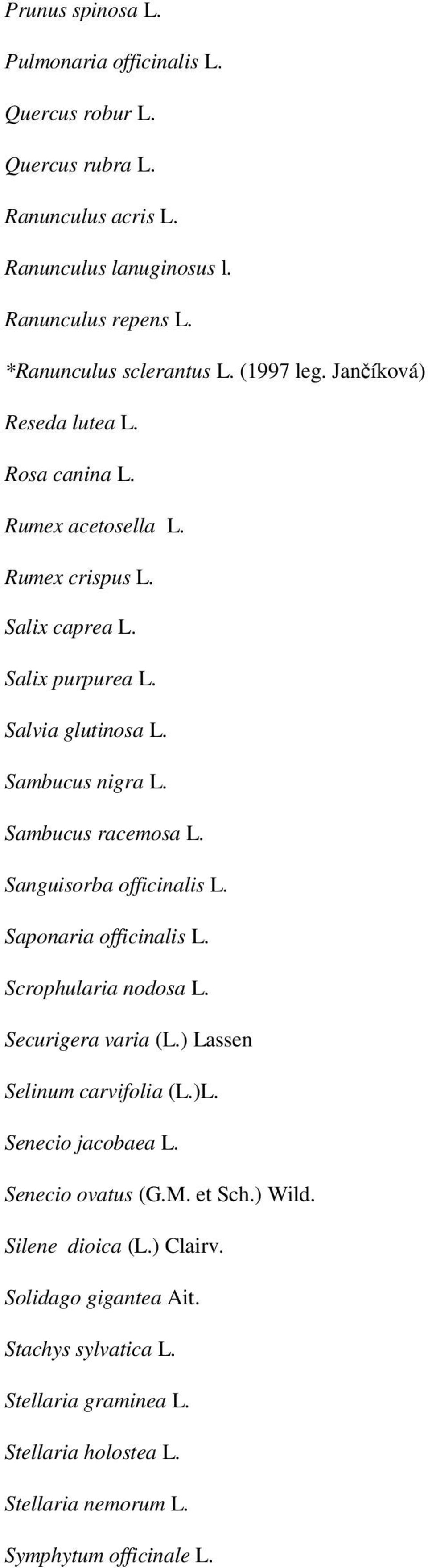Sambucus racemosa L. Sanguisorba officinalis L. Saponaria officinalis L. Scrophularia nodosa L. Securigera varia (L.) Lassen Selinum carvifolia (L.)L. Senecio jacobaea L.