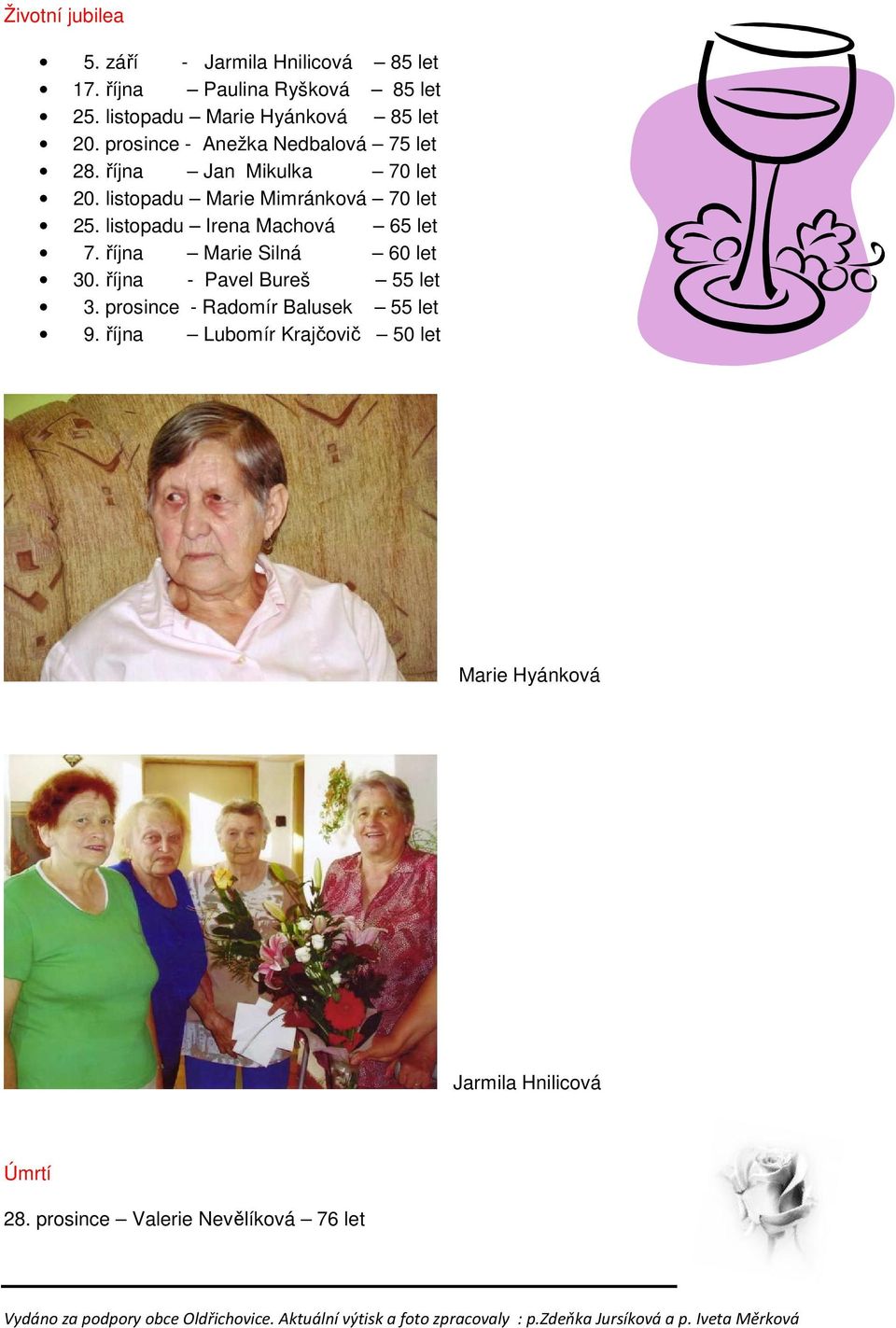 října Marie Silná 60 let 30. října - Pavel Bureš 55 let 3. prosince - Radomír Balusek 55 let 9.