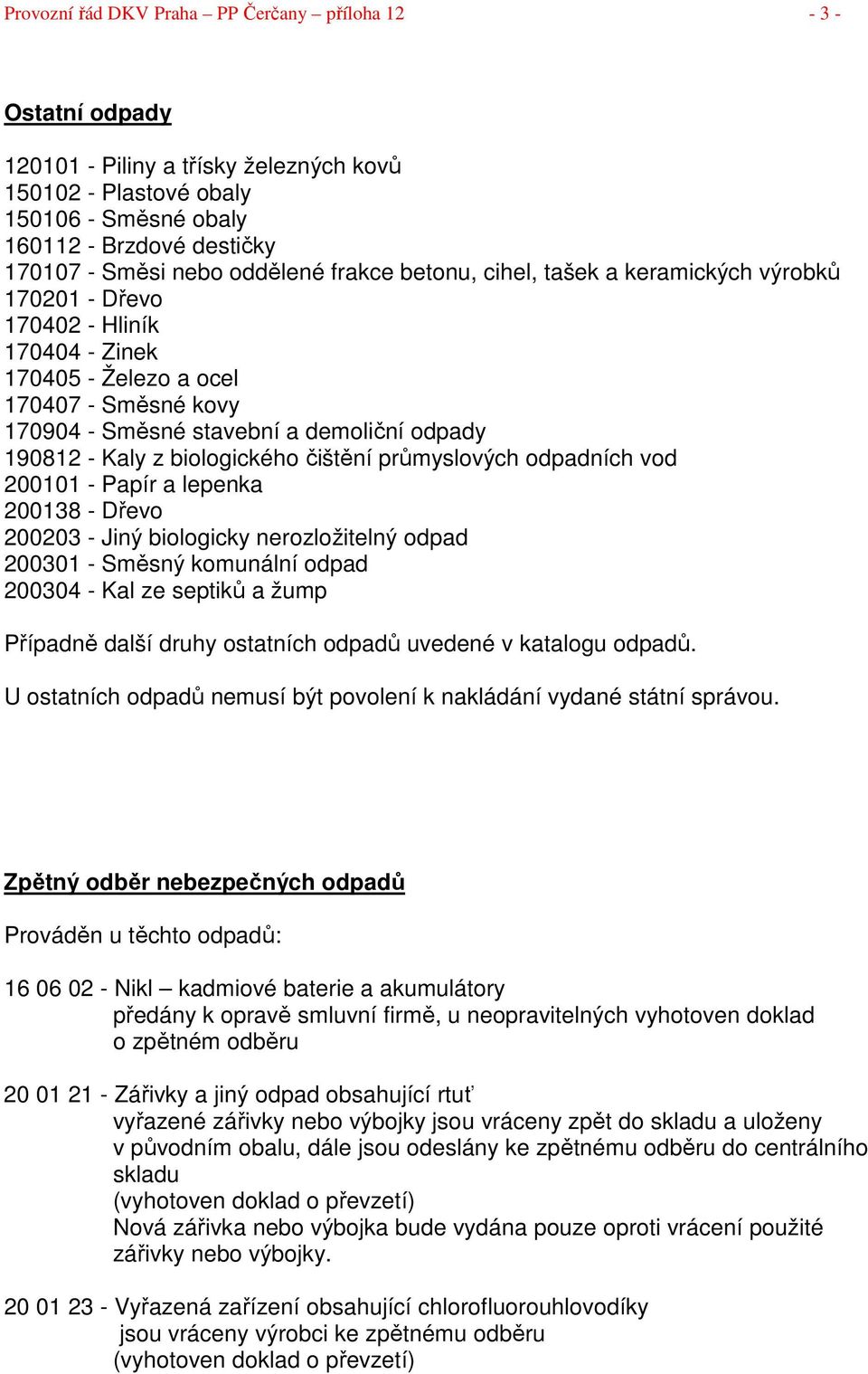 - Kaly z biologického čištění průmyslových odpadních vod 200101 - Papír a lepenka 200138 - Dřevo 200203 - Jiný biologicky nerozložitelný odpad 200301 - Směsný komunální odpad 200304 - Kal ze septiků