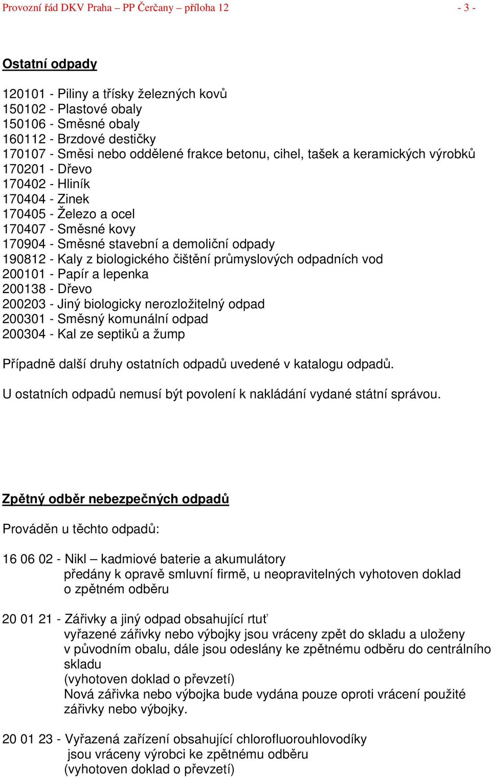 - Kaly z biologického čištění průmyslových odpadních vod 200101 - Papír a lepenka 200138 - Dřevo 200203 - Jiný biologicky nerozložitelný odpad 200301 - Směsný komunální odpad 200304 - Kal ze septiků