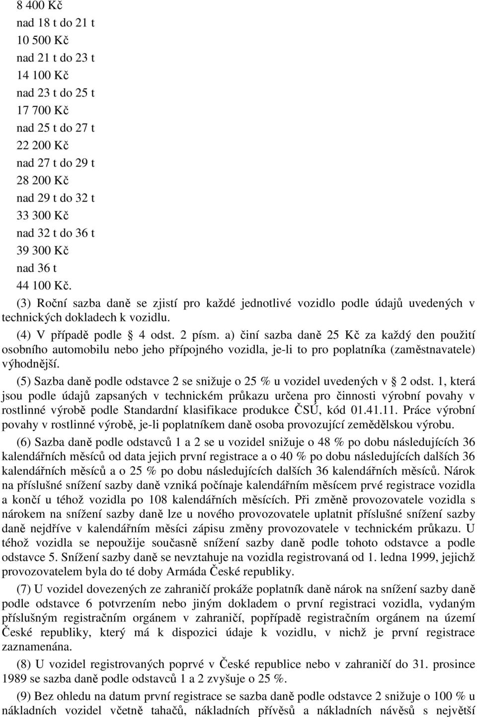 a) činí sazba daně 25 Kč za každý den použití osobního automobilu nebo jeho přípojného vozidla, je-li to pro poplatníka (zaměstnavatele) výhodnější.