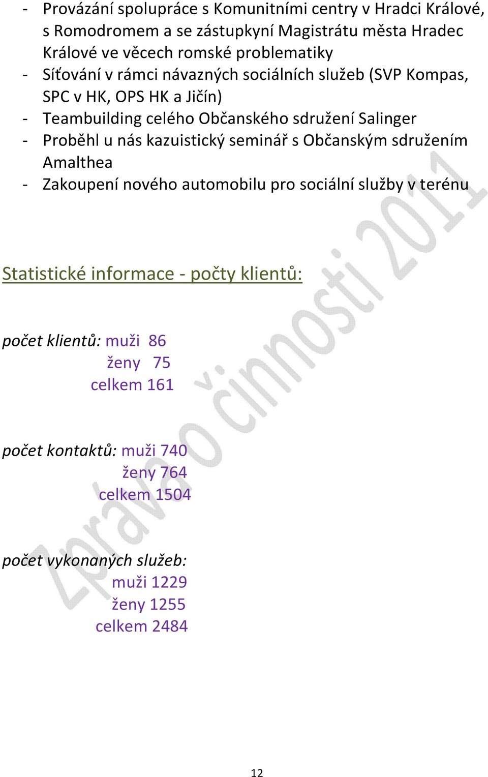 - Proběhl u nás kazuistický seminář s Občanským sdružením Amalthea - Zakoupení nového automobilu pro sociální služby v terénu Statistické informace -