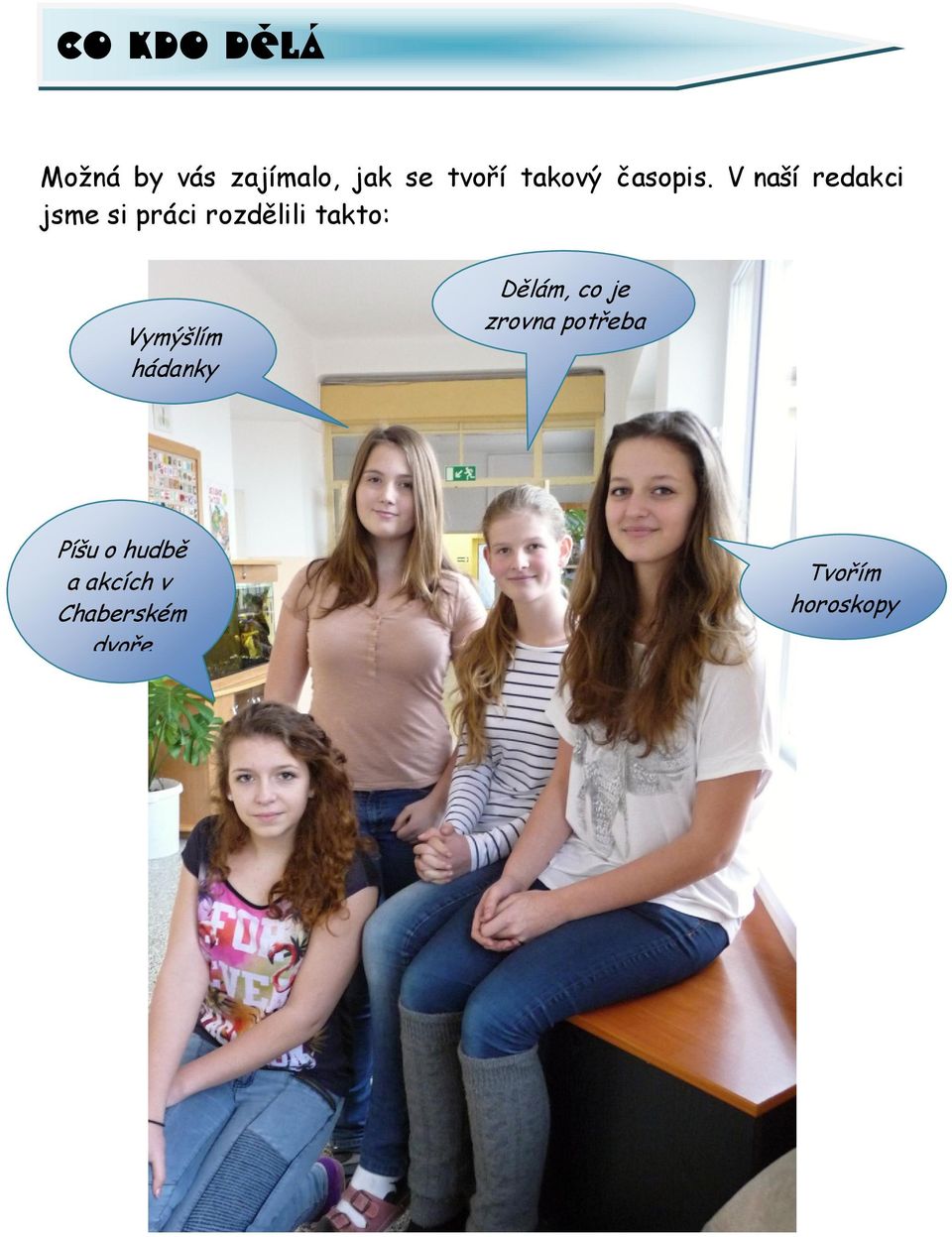 V naší redakci jsme si práci rozdělili takto: