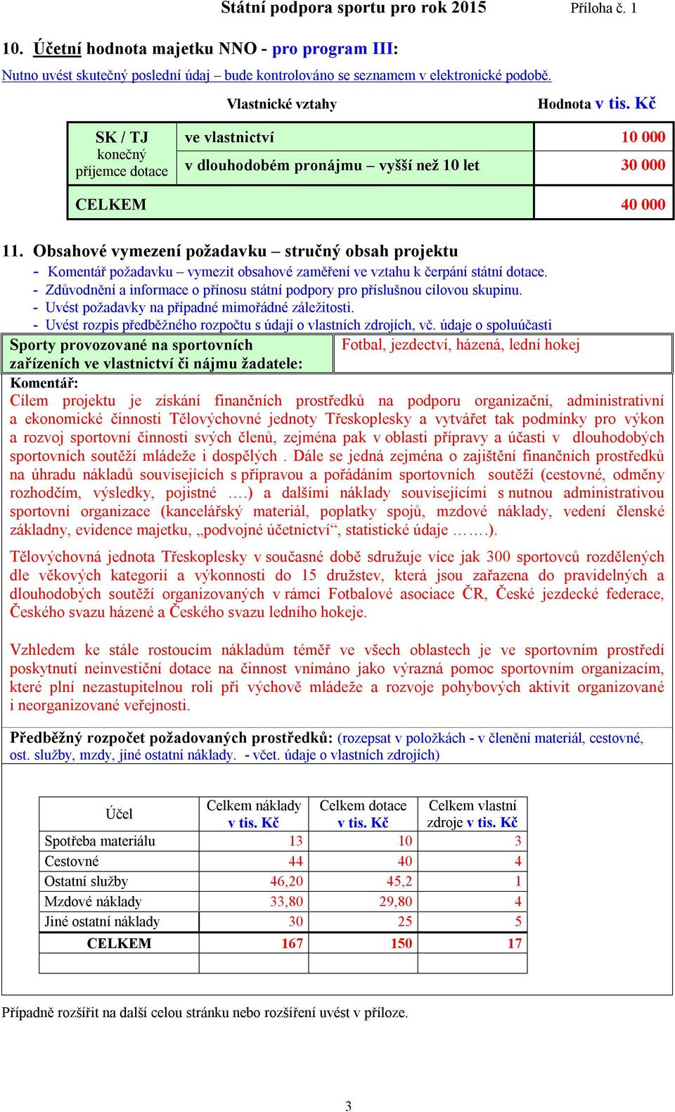 Obsahové vymezení požadavku stručný obsah projektu - Komentář požadavku vymezit obsahové zaměření ve vztahu k čerpání státní dotace.