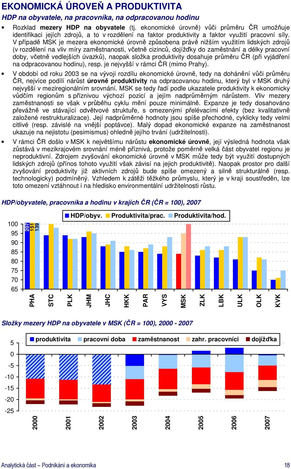 V případě je mezera ekonomické úrovně způsobena právě nižším využitím lidských zdrojů (v rozdělení na vliv míry zaměstnanosti, včetně cizinců, dojížďky do zaměstnání a délky pracovní doby, včetně