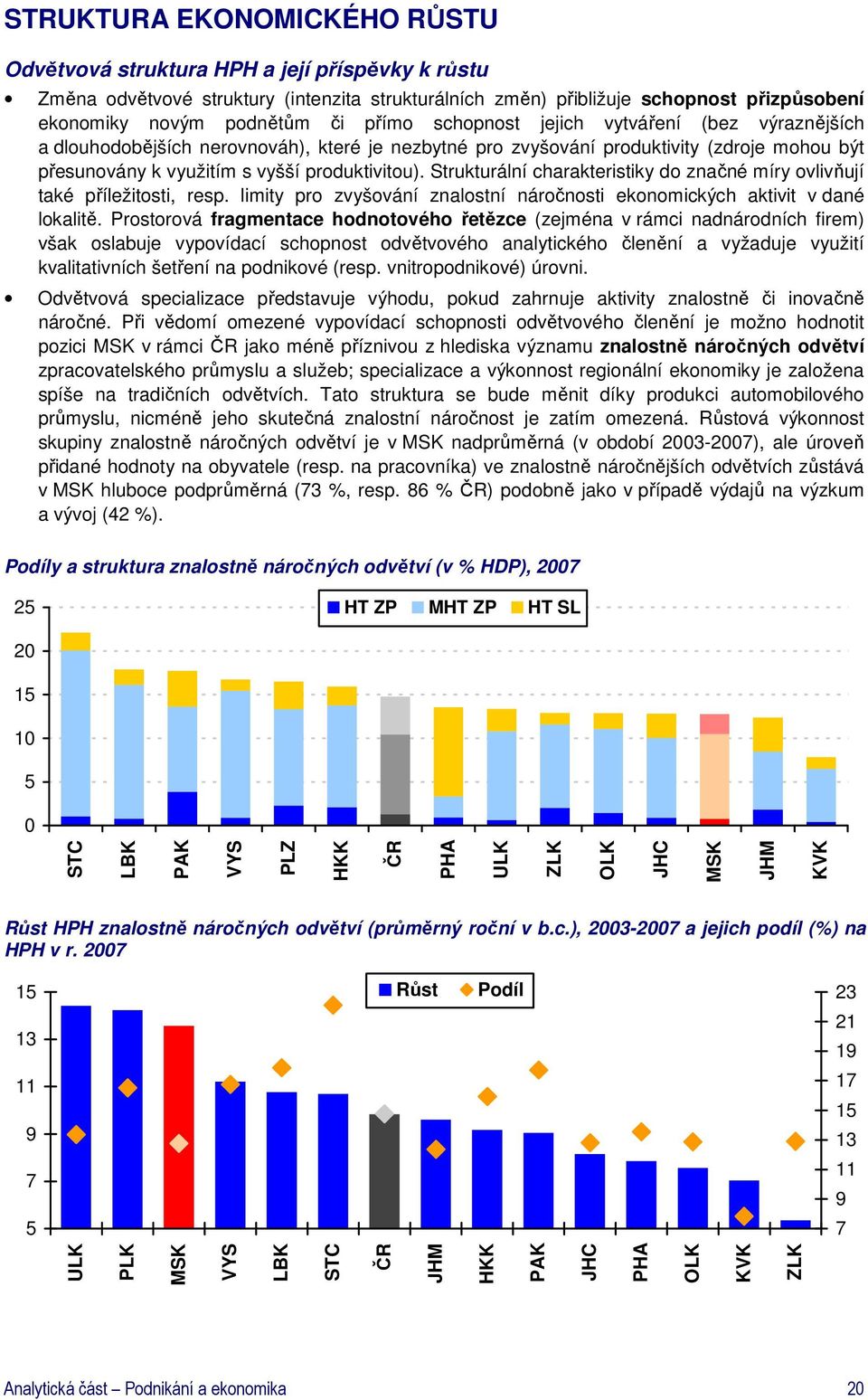 Strukturální charakteristiky do značné míry ovlivňují také příležitosti, resp. limity pro zvyšování znalostní náročnosti ekonomických aktivit v dané lokalitě.