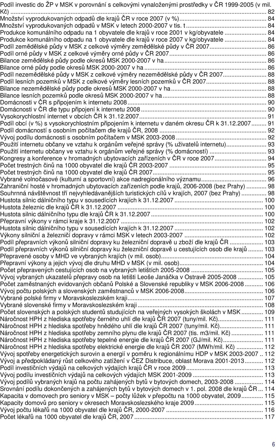 .. 84 Produkce komunálního odpadu na 1 obyvatele dle krajů v roce 2007 v kg/obyvatele... 84 Podíl zemědělské půdy v z celkové výměry zemědělské půdy v ČR 2007.