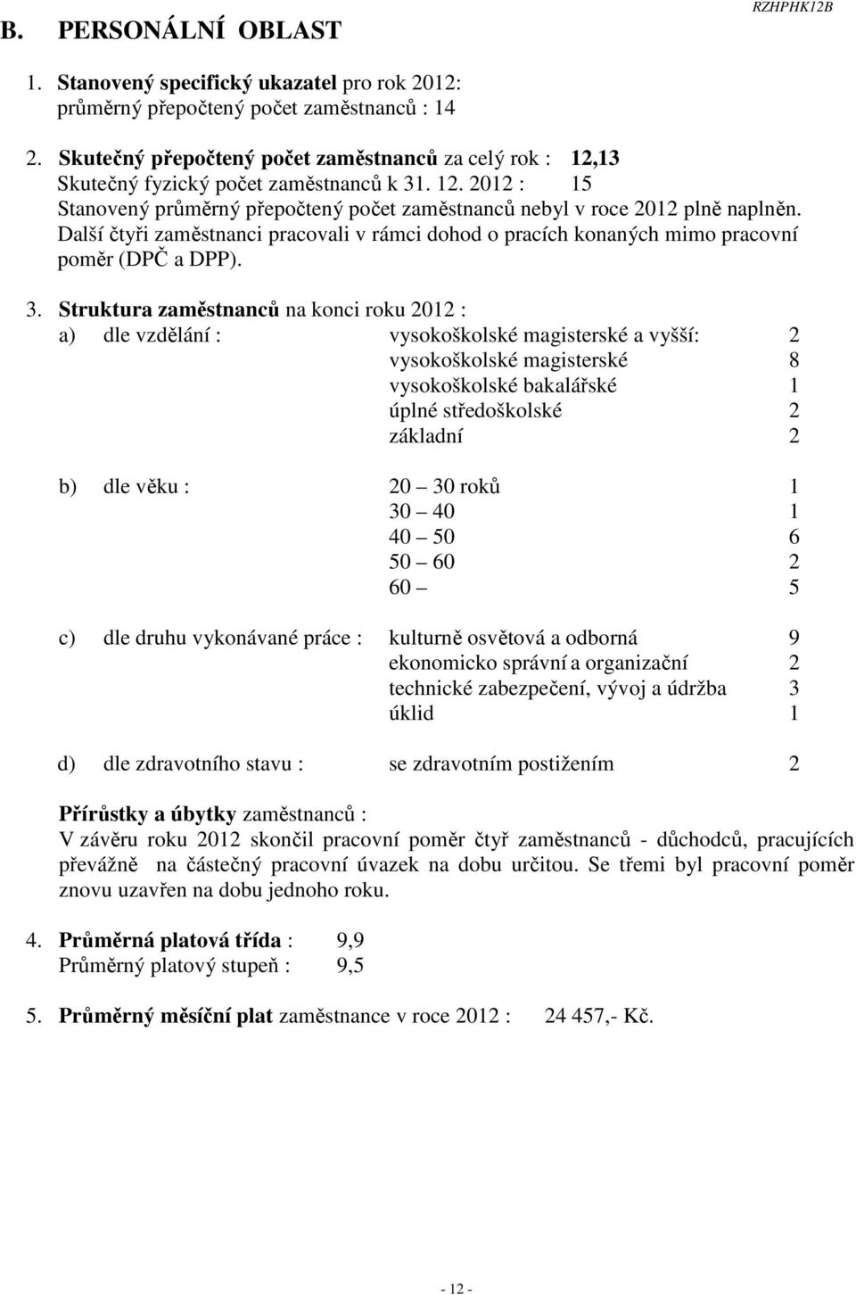 Další čtyři zaměstnanci pracovali v rámci dohod o pracích konaných mimo pracovní poměr (DPČ a DPP). 3.
