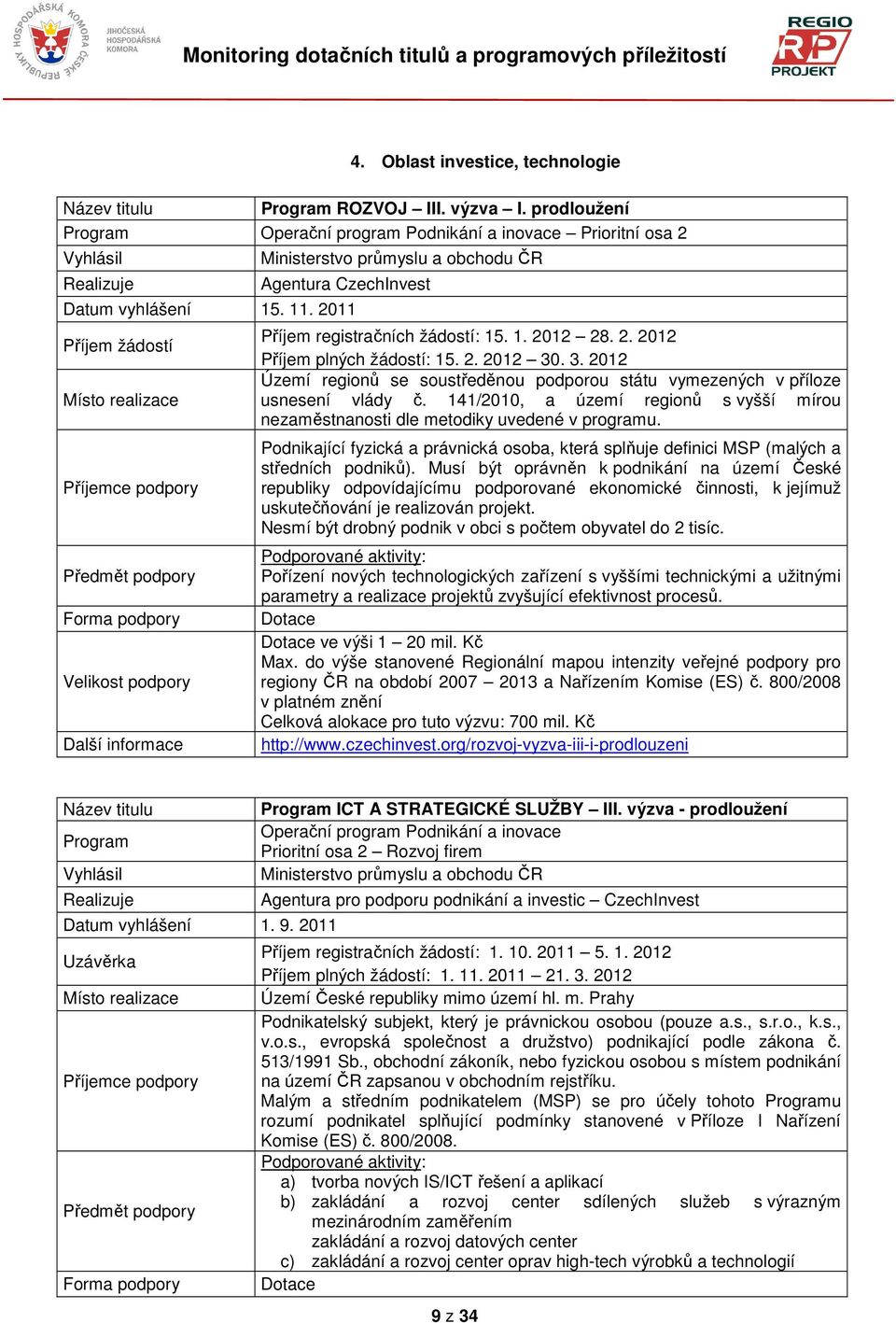 . 3. 2012 Území regionů se soustředěnou podporou státu vymezených v příloze usnesení vlády č. 141/2010, a území regionů s vyšší mírou nezaměstnanosti dle metodiky uvedené v programu.