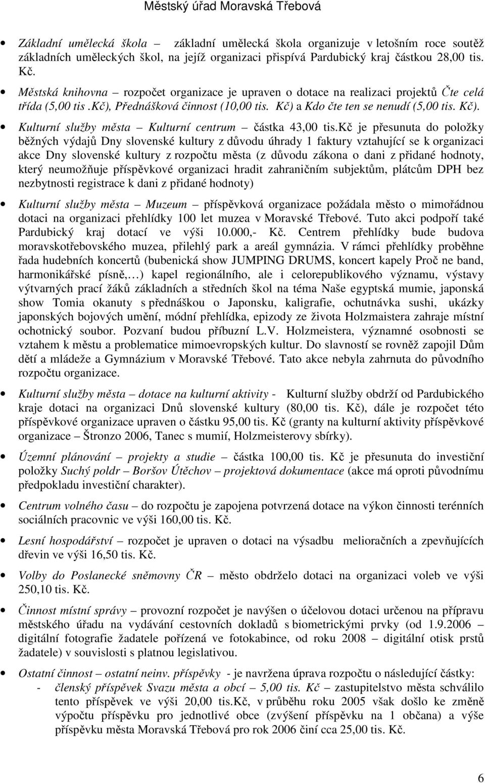 a Kdo čte ten se nenudí (5,00 tis. Kč). Kulturní služby města Kulturní centrum částka 43,00 tis.