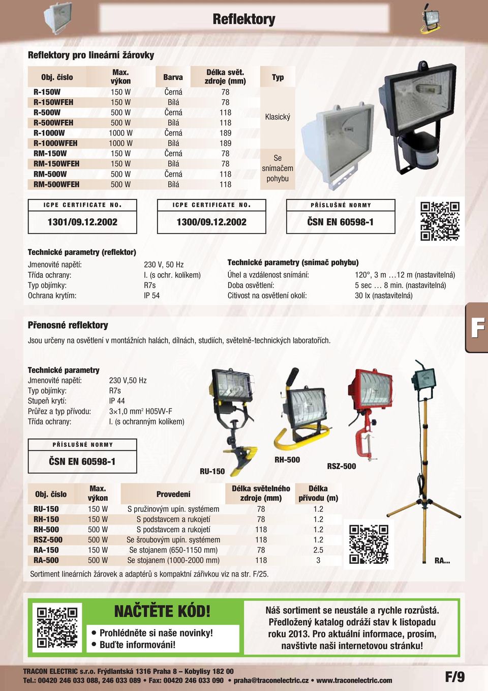 150 W Bílá 78 RM-500W 500 W Černá 118 RM-500WFEH 500 W Bílá 118 Typ Klasický Se snímačem pohybu ICPE CERTIFICATE NO. 1301/09.12.