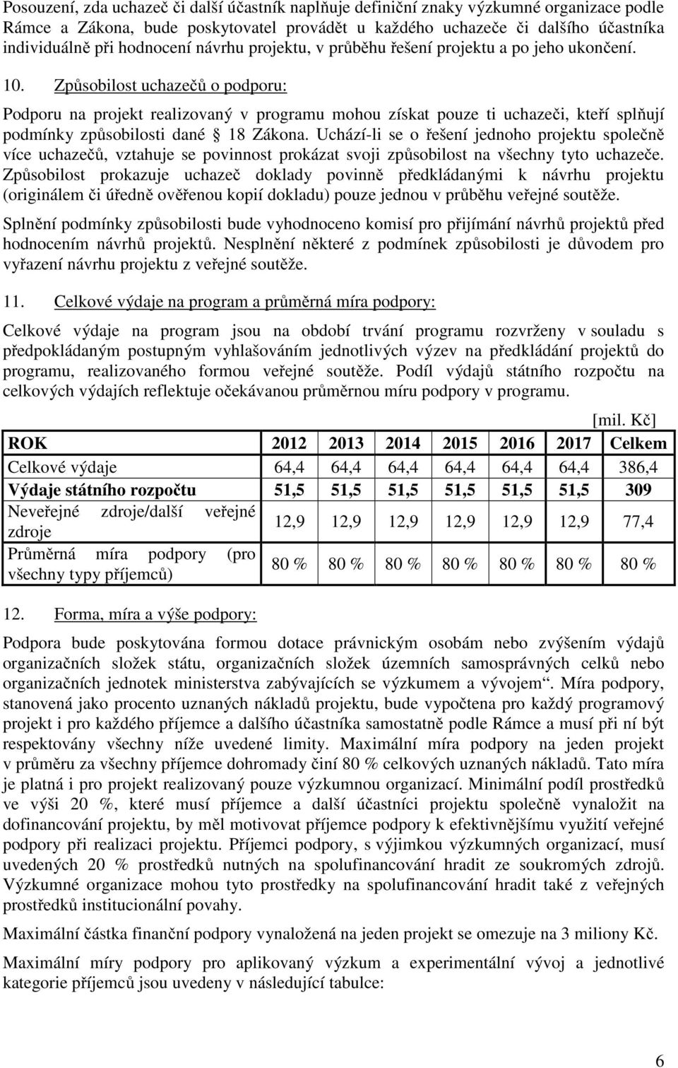 Způsobilost uchazečů o podporu: Podporu na projekt realizovaný v programu mohou získat pouze ti uchazeči, kteří splňují podmínky způsobilosti dané 18 Zákona.