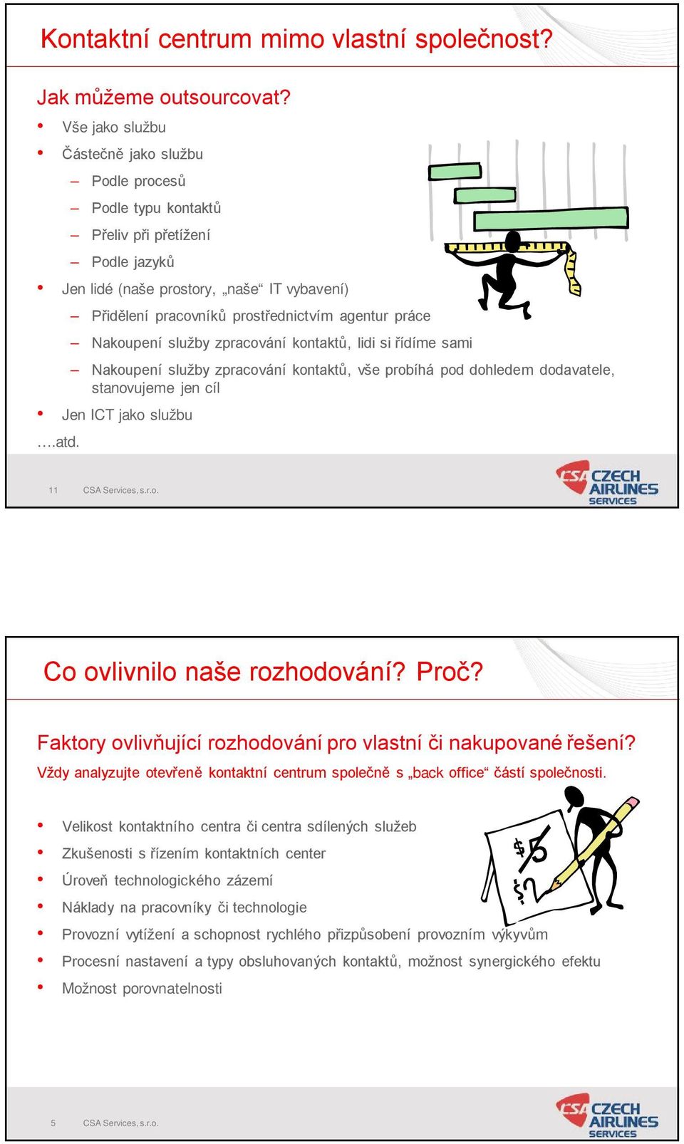 Nakoupení služby zpracování kontaktů, lidi si řídíme sami Nakoupení služby zpracování kontaktů, vše probíhá pod dohledem dodavatele, stanovujeme jen cíl Jen ICT jako službu.atd.