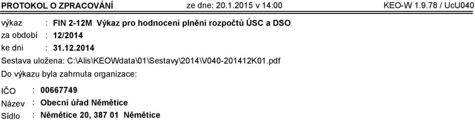 ÚSC a DSO 12/2014 31.12.2014 Sestava uložena: C:\Alis\KEOWdata\01\Sestavy\2014\V040-201412K01.