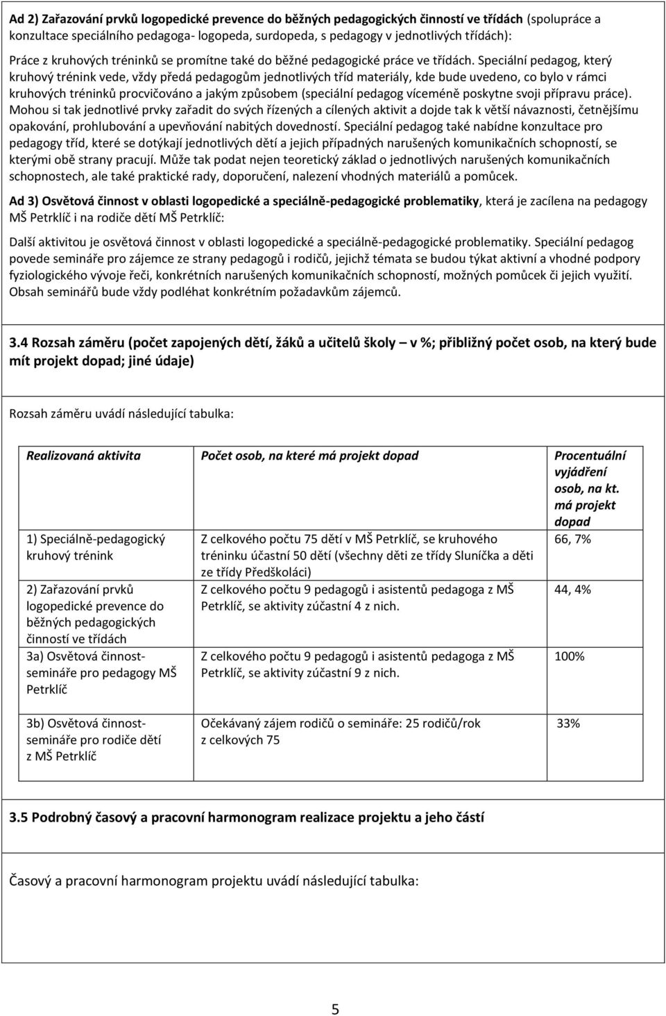 Speciální pedagog, který kruhový trénink vede, vždy předá pedagogům jednotlivých tříd materiály, kde bude uvedeno, co bylo v rámci kruhových tréninků procvičováno a jakým způsobem (speciální pedagog