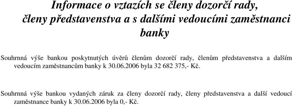 vedoucím zaměstnancům banky k 30.06.2006 byla 32 682 375,- Kč.