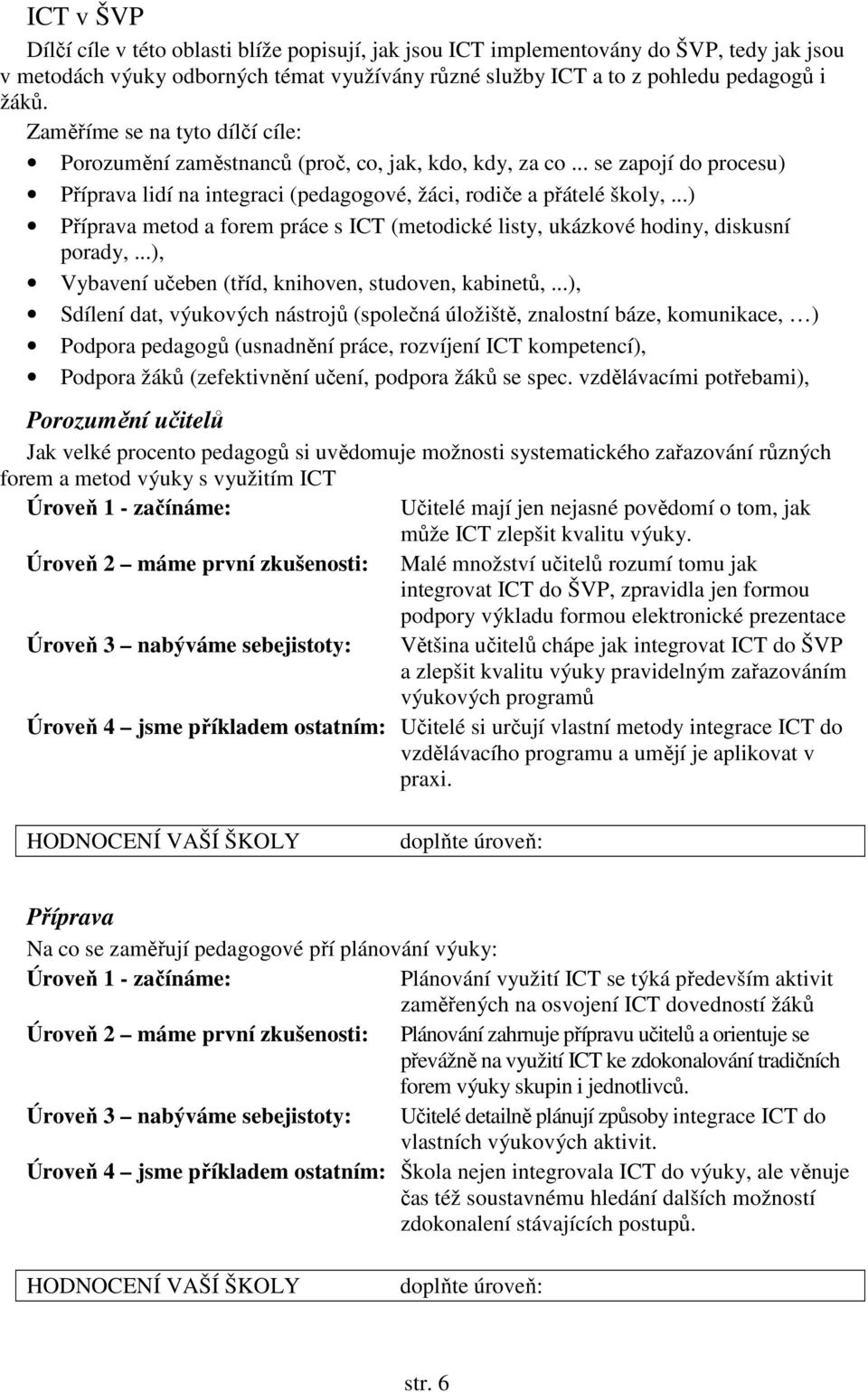 ..) Příprava metod a forem práce s ICT (metodické listy, ukázkové hodiny, diskusní porady,...), Vybavení učeben (tříd, knihoven, studoven, kabinetů,.