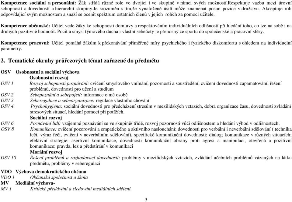 Kompetence občanské: Učitel vede žáky ke schopnosti domluvy a respektováním individuálních odlišností při hledání toho, co lze na sobě i na druhých pozitivně hodnotit.