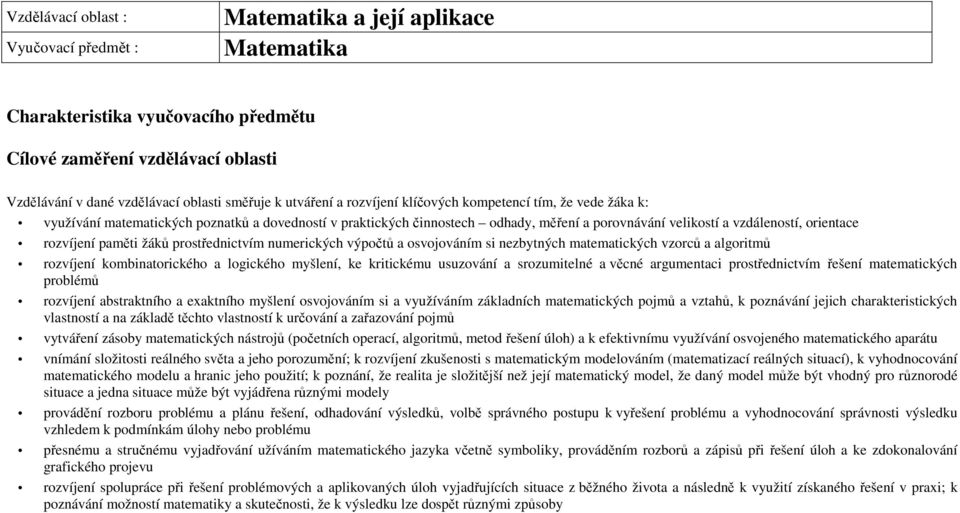 paměti žáků prostřednictvím numerických výpočtů a osvojováním si nezbytných matematických vzorců a algoritmů rozvíjení kombinatorického a logického myšlení, ke kritickému usuzování a srozumitelné a