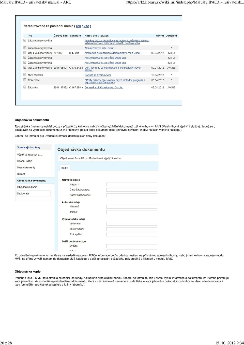 Zobrazí se formulář pro uvedení informací identifikujících daný dokument.