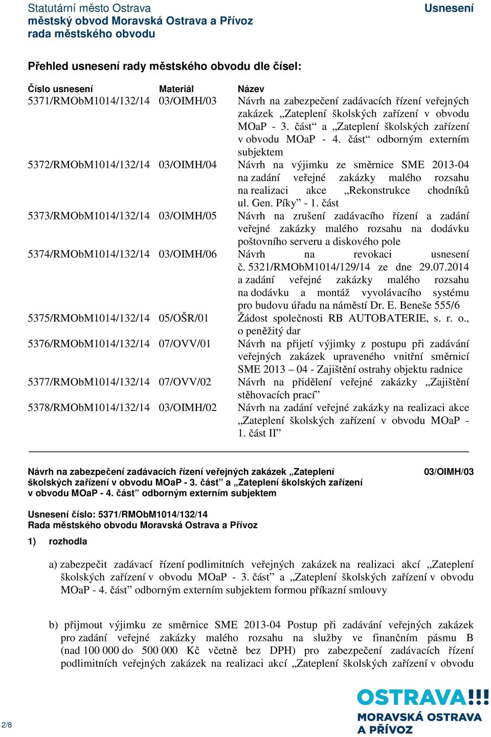 část odborným externím subjektem 5372/RMObM1014/132/14 03/OIMH/04 Návrh na výjimku ze směrnice SME 2013-04 na zadání veřejné zakázky malého rozsahu na realizaci akce Rekonstrukce chodníků