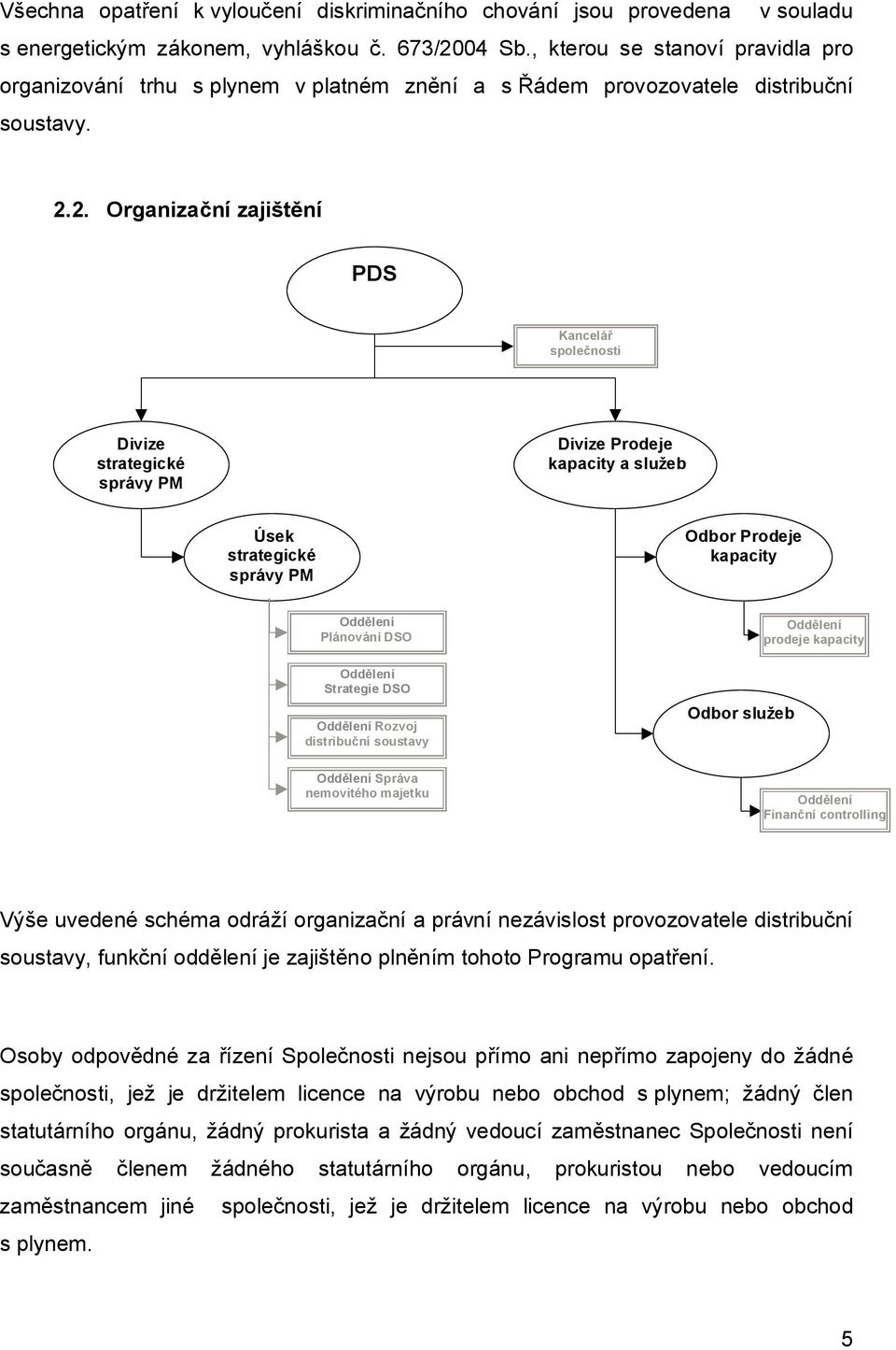 2. Organizační zajištění PDS Kancelář společnosti Divize strategické správy PM Divize Prodeje kapacity a služeb Úsek strategické správy PM Odbor Prodeje kapacity Oddělení Plánování DSO Oddělení